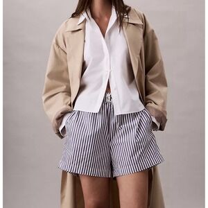 Calvin Klein Cotton Poplin Stripe Boxer Shorts Women's Large Blue White NWT